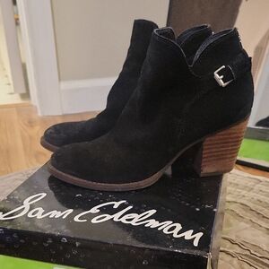 Sam Edelman Black Ankle Booties with Brown Heel
